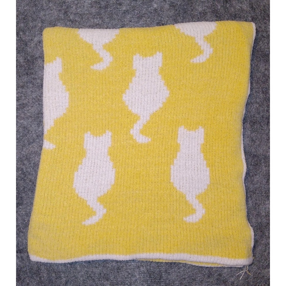 Tadpoles Baby Blanket Kids One Size Yellow White Cat Silhouette Knit